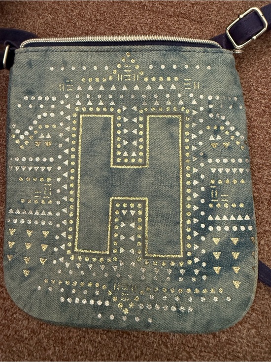 Justice Other - Justice denim “H” monogram girls’ purse, with silver and gold glitter